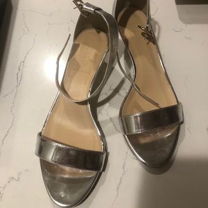 JCrew metallic silver mirror low wedges